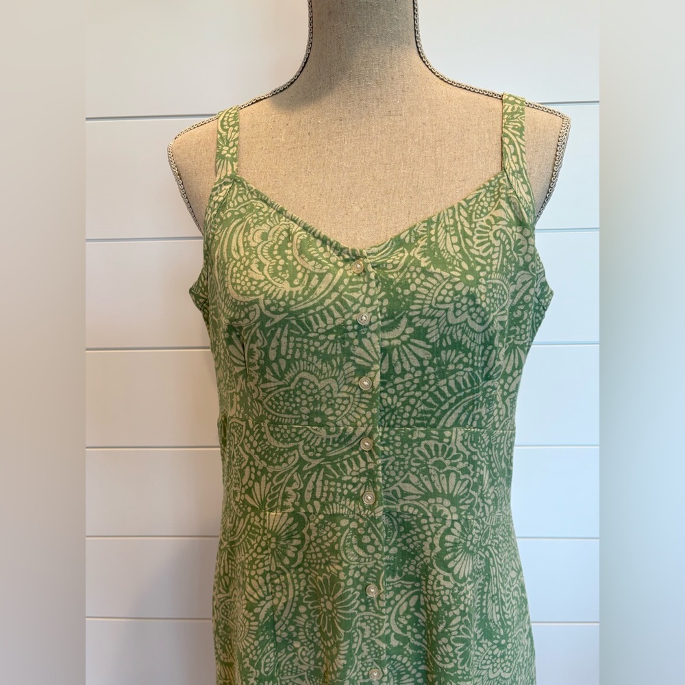🔥SOLD🔥 Eddie Bauer Boho Green Paisley Tank Midi Dress SZ 10 100% Cotton - Picture 3 of 10